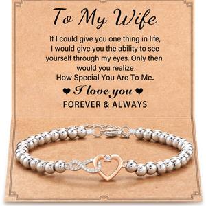 Pulsera de Plata con Cuentas para Mujer, Regalo de San Valentín, Pulsera Delicada con Diamantes Incrustados, Amor Infinito, Corazón, para la Familia - Product Image 5