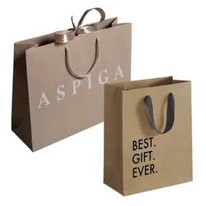Grosir kustom Logo mewah belanja kertas hadiah tas untuk bisnis kecil, kertas kraft daur ulang tas hadiah dengan pegangan