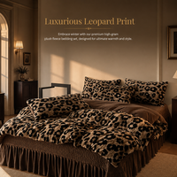 Ensemble de literie en fausse fourrure de lapin de classe A, poids élevé, imprimé léopard, polyester, double couche, ensemble de couette 4 pièces pour les grossistes