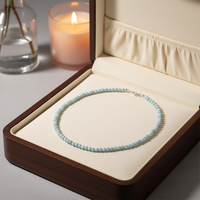 Collier en argent avec perles rondes de larimar naturel de Dominique, couleur bleue, 4 mm, pierres précieuses minérales, bonne taille, 11,4 g, bijoux