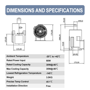 เครื่องทำความเย็นแบบสตริลิงไร้ลูกสูบ Refport DW-ST80 Ultra Cold -145C ใช้สารทำความเย็นฮีเลียม สำหรับการทำความเย็นลึกในห้องปฏิบัติการเพื่อการวิเคราะห์น้ำมัน - Product Image 4