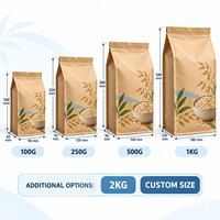 Sachet personnalisé en papier kraft sans fenêtre, scellé sur huit côtés, avec valve, pour l'avoine, destiné à la vente au détail et en gros