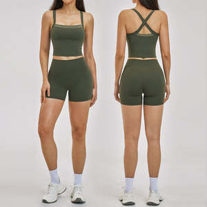 Ensemble de yoga effet seconde peau avec logo personnalisé, sexy, à bretelles spaghetti, sans couture, 5 pièces, tenue de sport pour la gym, taille élastique, direct usine - Product Image 1
