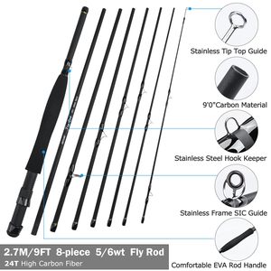 <span class=keywords><strong>Goture</strong></span> <span class=keywords><strong>Canne</strong></span> à pêche à la mouche et moulinet Combo 8 sections 60/80 pièces Mouches en aluminium avec lignes Sac portable étanche - Product Image 3