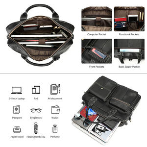 Men's Designer Soft Bag 14 Inch Genuine Leather <b>Laptop</b> Office Bag Portable Large Capacity Durable for Men - Product Image 4