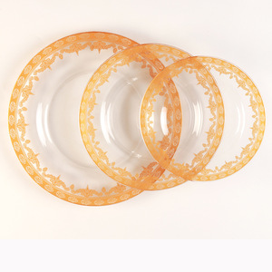 Assiettes de présentation K11 pour mariage, 13 pouces, en verre, écologiques, classiques, à bord festonné, avec effet de couleur, transparentes - Product Image 1