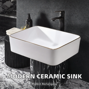 Lavabo de salle de bain rectangulaire moderne en céramique avec support de robinet monotrou pour la décoration de salle de bain d'hôtel - Product Image 2