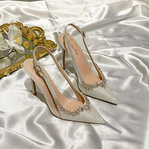 Sandalias de Mujer Primavera-Verano 2025, Punta Abierta, Diseño sin Talón, Estilo Francés, Pedrería, Tacones Altos Elegantes - Product Image 1