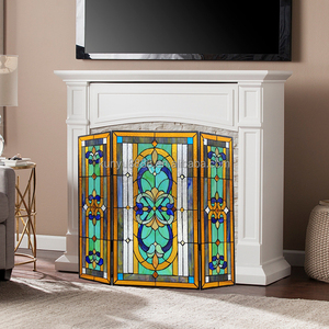 Paravent de cheminée victorien pliable en 3 parties, en verre teinté style cathédrale, sur mesure, fabriqué en Chine, taille 100*70CM - Product Image 1
