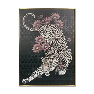 Living Room Decor 3D Animal Picture Texture Mixed Media Artwork Leopard Wall Painting Hand Made