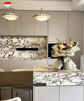 Dalle de marbre blanc Arabescato d'Italie polie, luxe moderne, naturelle, pour plan de travail de cuisine, îlot, table à manger, résistante à l'eau et au feu