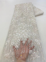 Tissu en dentelle avec paillettes et perles pour robe de mariée Tissu en maille Broderie de paillettes pour robe