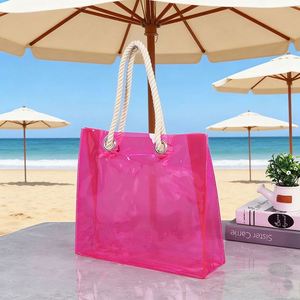 Pvc Holographic Tote With Cotton Rope Handles Iridescent Transparent Jelly Custom Logo Handbag <b>Gift</b> Shopping Shoulder Bag - Product Image 1