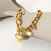 Chaîne à maillons cubains, Double cœur avec pendentif en Zircon, fermoir OT, Bracelet en acier inoxydable