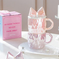 Taza de Cerámica con Lazo Bonito de Perla, Taza de Agua para Parejas, 370 ml, Estilo Moderno Duradero, Regalo de Cumpleaños, Caja de Regalo