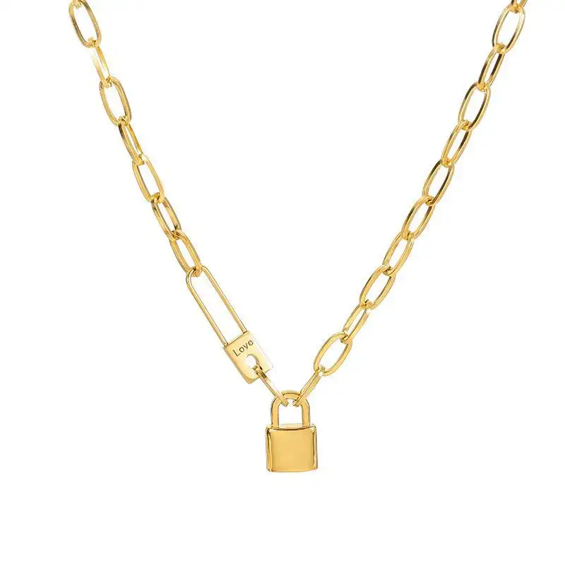 Ожерелье Con Letras буквы из нержавеющей стали кулон ожерелье в винтажном стиле широкие цепочка с золотым покрытием замок колье с подвеской