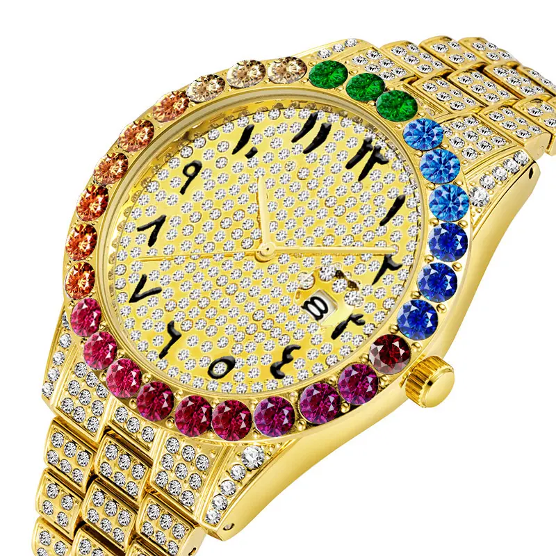 Perhiasan Dr Amazon Diskon Besar Pelangi Warna-warni Berlian Mikro Kuarsa Es Jam Tangan untuk Hadiah Pria Wanita