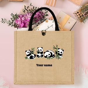 Sac en lin personnalisé avec nom : Sac plat en lin Panda, Sac en lin frais et mignon, Cadeau d'anniversaire, Respirant et lavable - Product Image 1