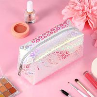 Pochette de maquillage transparente avec logo personnalisé, motif léopard, paillettes, trousse de toilette de voyage