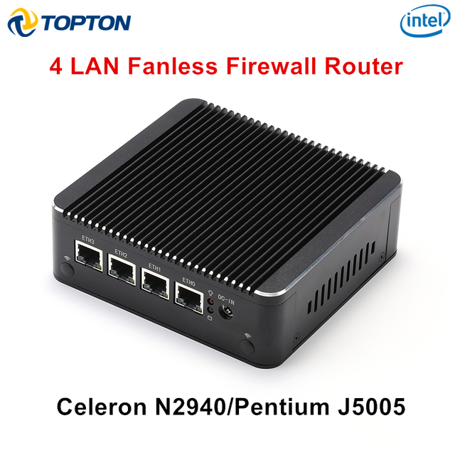 Topton 4 LAN Fanless Firewall Mini PC Ce-leron N2940 J4125 Pen-tium J5005 Soft Router Industrial Computer PfSense OPNsense