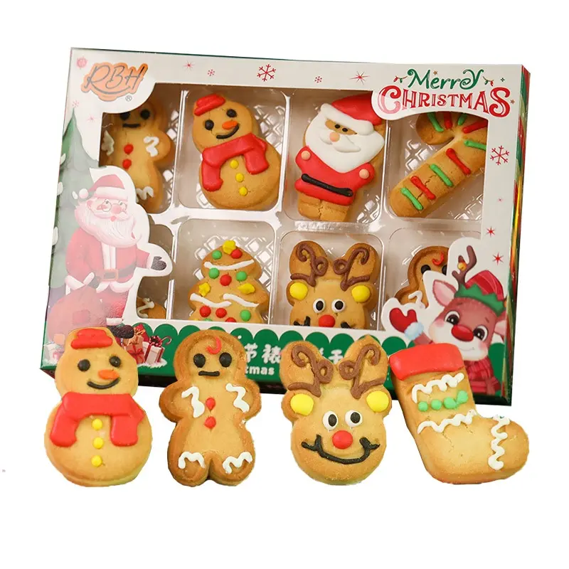 60g décor de noël dessin animé chaussettes de noël givré fleur monté biscuit petit biscuit rond biscuit de noël