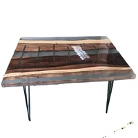Meubles de cuisine de luxe personnalisés au design spécial pour restaurant, table à manger en bois de noyer, dalle de résine époxy, rivière