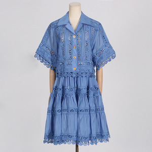 Vacation Style New Lapel Embroidered Lace Shirt Half-body Skirt Women's 2-piece <b>Set</b> Fashion - Product Image 5