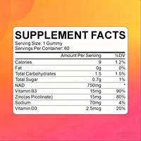 VitaHall Halal NAD+ Plus Gummies OEM Supplément Nettoyant Nicotinamide Adénine Dinucléotide Soins de la Peau Gummies NAD+ Plus