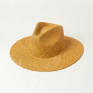 Toptan düz özel güneş şapkaları bayan kadın geniş brim panama hasır şapkalar plaj yazlık hasır şapka