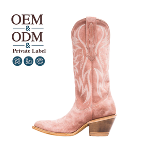 Botas Vaqueras Occidentales Personalizadas <span class=keywords><strong>CHENO</strong></span> para Mujer, Botas Altas de Gamuza Rosa para Mujer, Estilo Vaquero - Product Image 1
