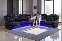 Canapé d'angle moderne en cuir Ainehome avec fonction de relaxation électrique, éclairage LED, 2 sièges inclinables, porte-gobelets et rangement pour salon