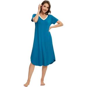 Chemise de nuit personnalisée pour femme en viscose de bambou, manches courtes, robe de nuit, vêtements de détente, tailles S à XXL - Product Image 2