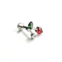 Anting-anting titanium ASTM F136 berbentuk bunga lucu dengan zircon, cocok untuk helix, tulang rawan telinga, bibir, dan hidung, unisex.