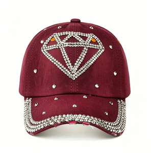 <b>Baseball</b> Hat Custom Washed Vintage <b>Baseball</b> <b>Cap</b> with Rhinestone Diamond & Brim Studs Luxurious - Product Image 3