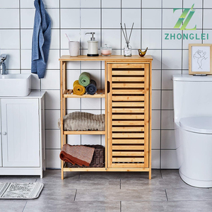 Armoire <span class=keywords><strong>de</strong></span> <span class=keywords><strong>rangement</strong></span> <span class=keywords><strong>de</strong></span> <span class=keywords><strong>salle</strong></span> <span class=keywords><strong>de</strong></span> bains, <span class=keywords><strong>meuble</strong></span> en <span class=keywords><strong>bambou</strong></span>, avec portes, 3 étagères latérales - Product Image 2