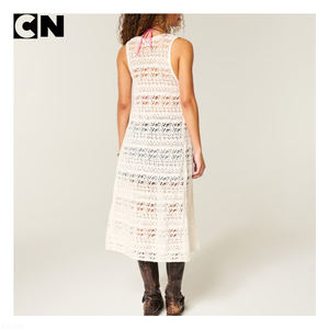 GRS Certification Sweater Manufacturer Custom logo <b>Women</b> Cotton Acrylic <b>Sleeveless</b> Hollow Crochet-Style Duster <b>Cardigan</b> Sweater - Product Image 4