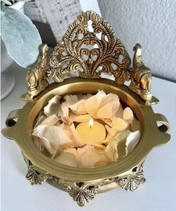 Modern Style Handcrafted Brass Uruli Bowl <b>Elephant</b> <b>Decor</b> Gold-Plated Through-Carved Hard Enamel Letterpress Printed Angel Style - Product Image 6