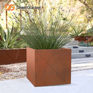 Gnee Garden Corten Steel Square Planter Outdoor Modern Rustic <b>Flower</b> Pot for Home 20-inch Durable Minimalist Design Customizable - Product Image 5