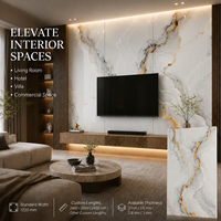Plaque de marbre PVC MORLENX veiné or blanc, imperméable, facile à installer pour la rénovation des murs de fond de villa