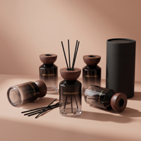 Diffuseur de parfum d'ambiance de luxe 200 ml en verre avec couvercle en bois, flacon diffuseur d'arômes personnalisé pour la maison avec boîte