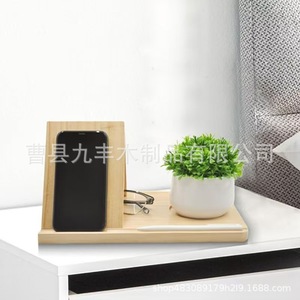 Soporte de madera para teléfono con soporte para macetas, organizador de escritorio para uso en el hogar y la oficina - Product Image 1