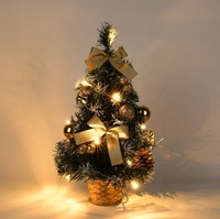 16 Zoll Vorbeleuchteter Künstlicher Mini-Weihnachtsbaum mit Kleinen LED-Lichtern, Kugeln, Tannenzapfen und Schleifen für Tischplatte Klassisch