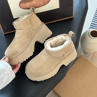 Sepatu Bot Salju Wanita Custom OEM Pabrik, Kulit Sapi dan Suede, Sepatu Bot Pendek, Lapisan Wol Hangat, Sol Anti Selip, Sepatu Musim Dingin
