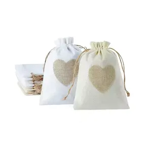定制高级珠宝婚礼派对生日节日礼物心形肥皂包装亚麻拉绳袋