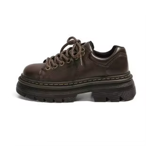 Chaussures en cuir épaisses à lacets, grande taille, nouvelle collection hiver, style britannique pour femmes, bout rond, chaussures rétro simples - Product Image 2