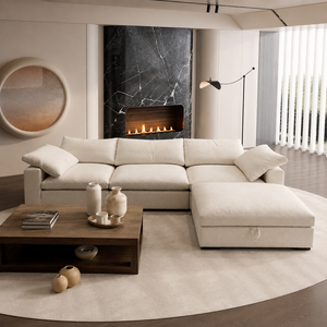 Ensemble de canapés modulaires VL Modern Furniture en tissu mélangé chenille et lin, pour salon, 3, 4, 5, 6 ou <span class=keywords><strong>7</strong></span> places, couleur noire nuage - Product Image 1