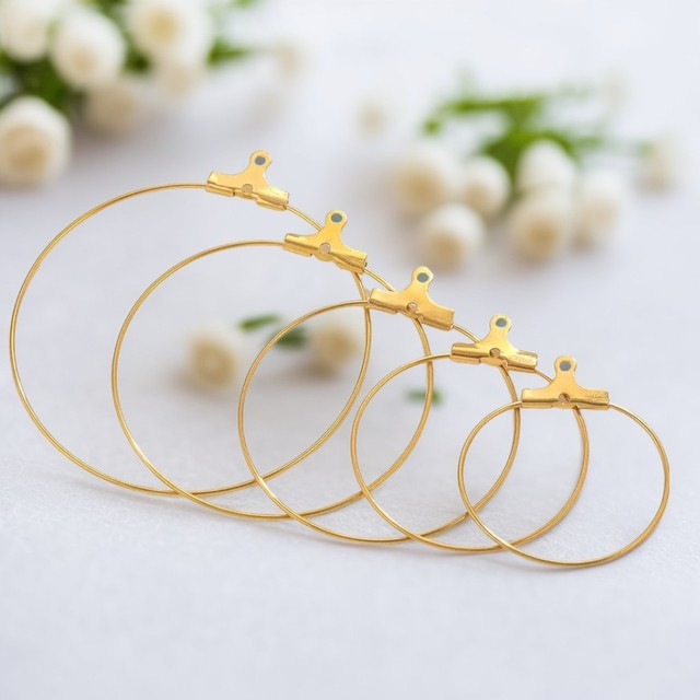 Stainless Steel Hoop Earring Connector Findings 18K Gold Plated Earring Wire Findings Round Shape Earring Making