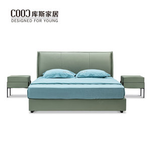 Odern ING ueen Ull Ize rame Ed ouble oupholstered ababric abotel oom Ed con edside able - Product Image 3
