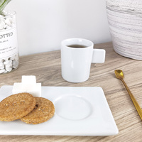 Ensemble de tasses et sous-tasses en porcelaine blanche, vendu avec assiette à biscuit, en céramique, vente en gros,