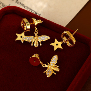 WAH MEI Orecchini a Perno da <span class=keywords><strong>Donna</strong></span> con <span class=keywords><strong>Ape</strong></span> e Stella, con Zirconi, Placcati in Oro, in Ottone e Argento 925 - Gioielli per Matrimoni e Anniversari - Product Image 4